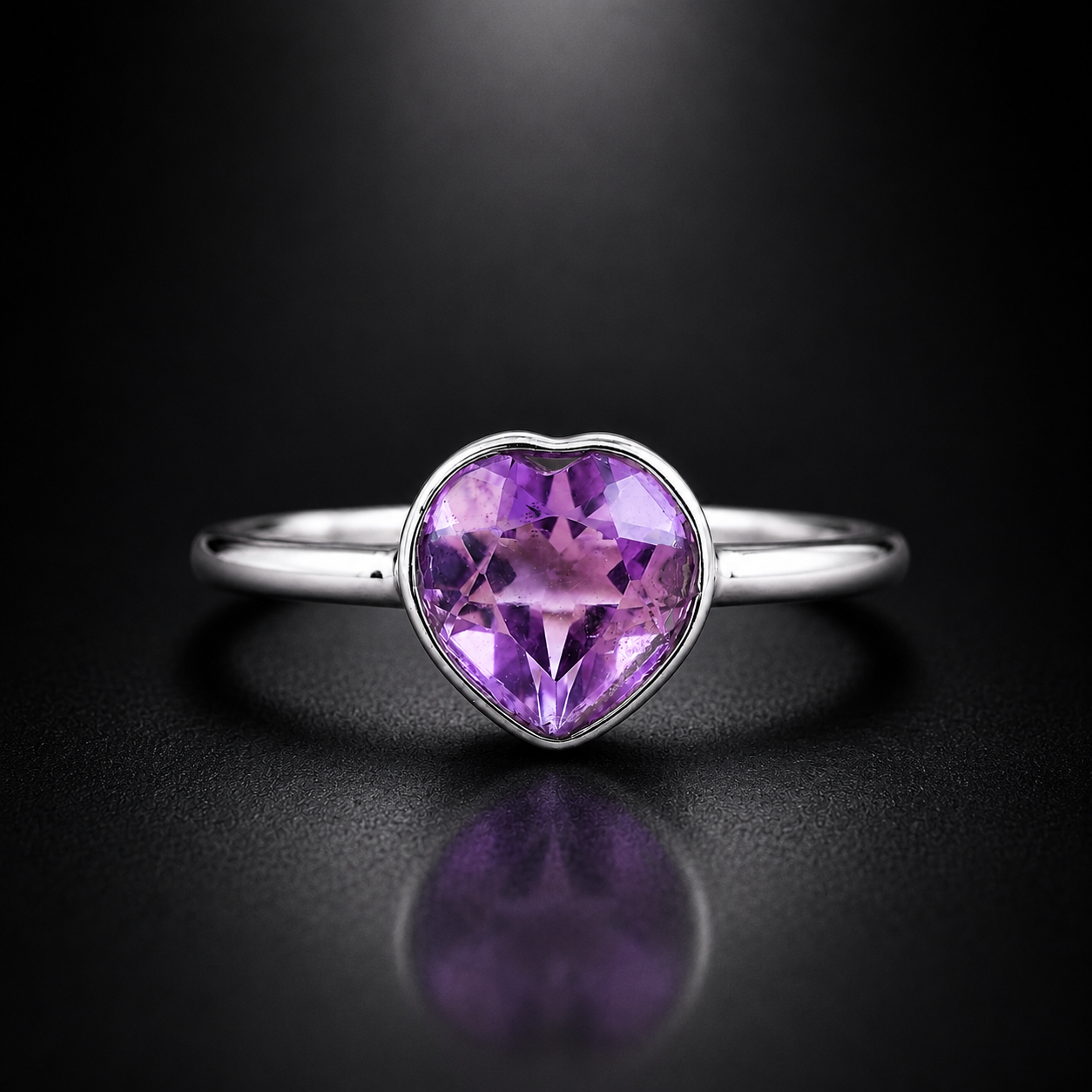 No Reserve 925 Sterling Silver 1.15 Ct Heart Amethyst Ring