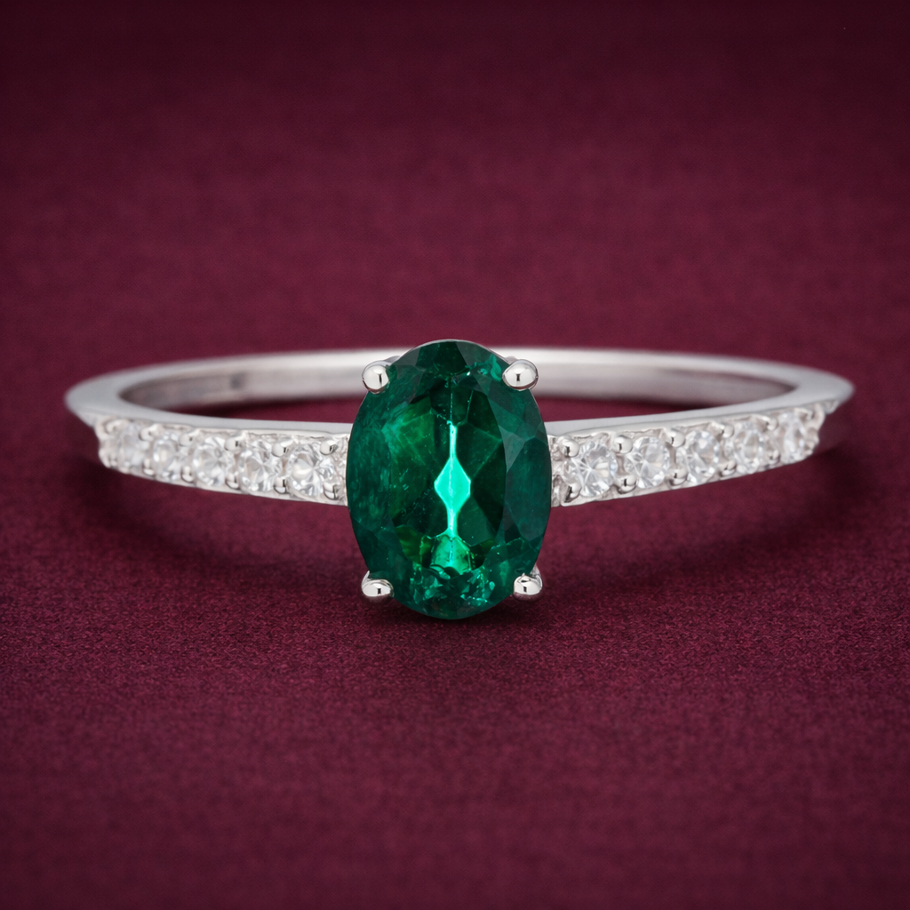 No Reserve 925 Sterling Silver 1.29 Ct Oval Green Topaz Cubic Zirconia Ring 9 US Ring Size