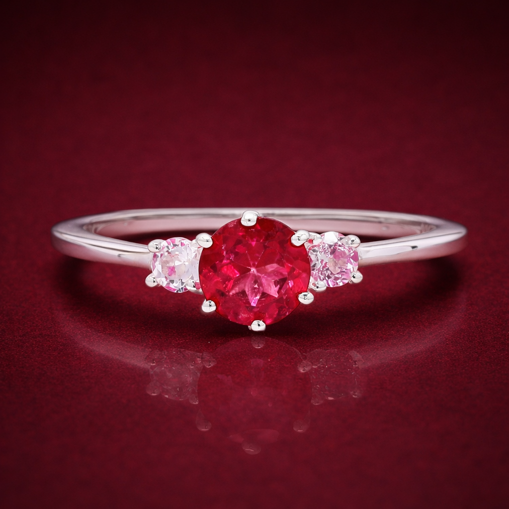 No Reserve 925 Sterling Silver 1.34 Ct Round Pink Topaz Ring 9 US Ring Size