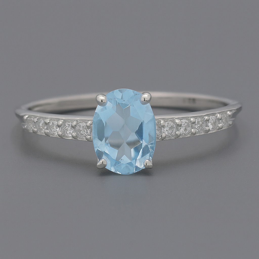 NO RESERVE 925 Sterling Silver 1.49 Ct Oval Blue Topaz Cubic Zirconia Ring 9 US Ring Size
