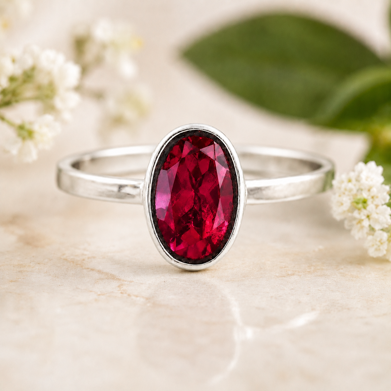 No Reserve 925 Sterling Silver 1.72 Ct Oval Created Ruby Ring
