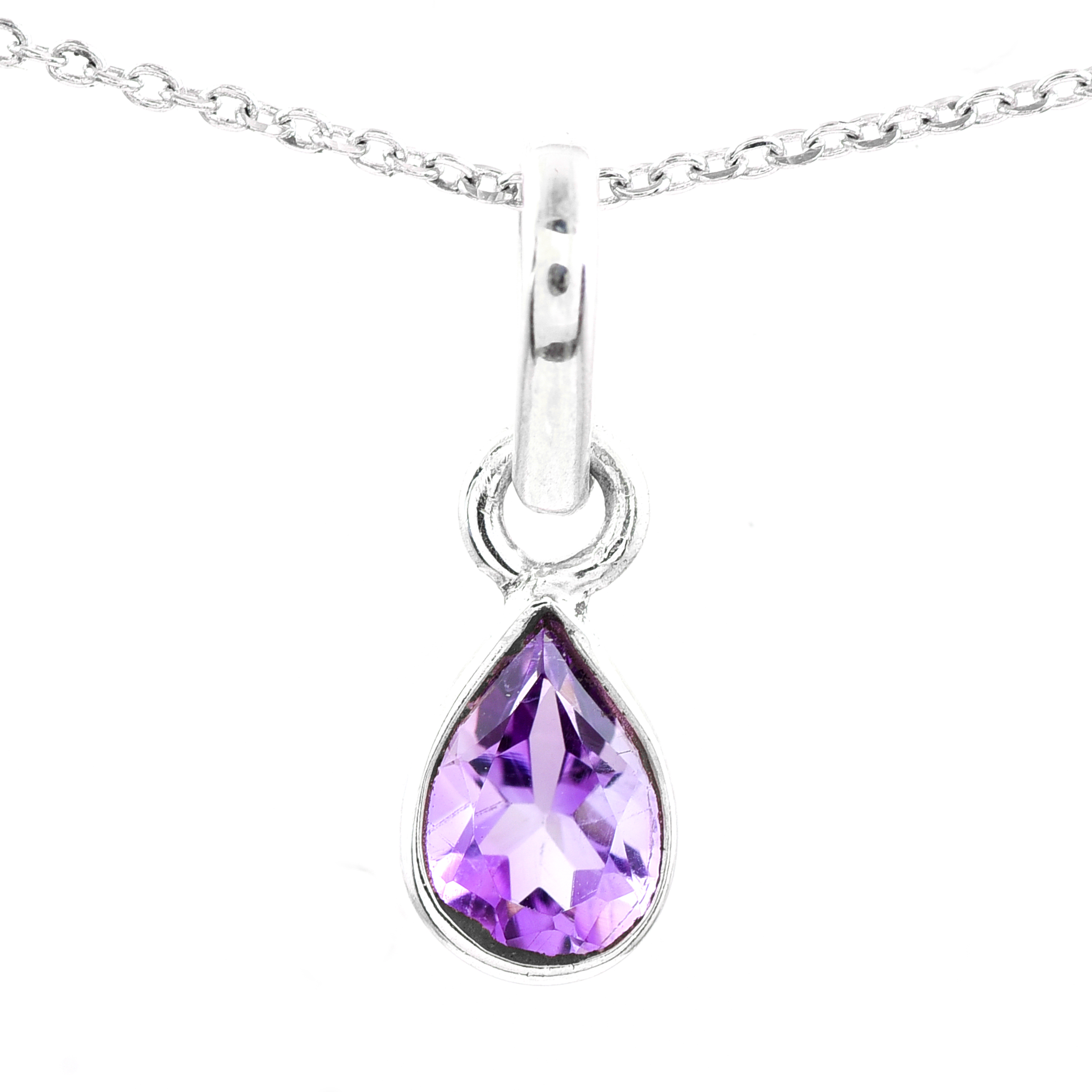 No Reserve 925 Sterling Silver 1.75 Ct Pear Amethyst Pendant