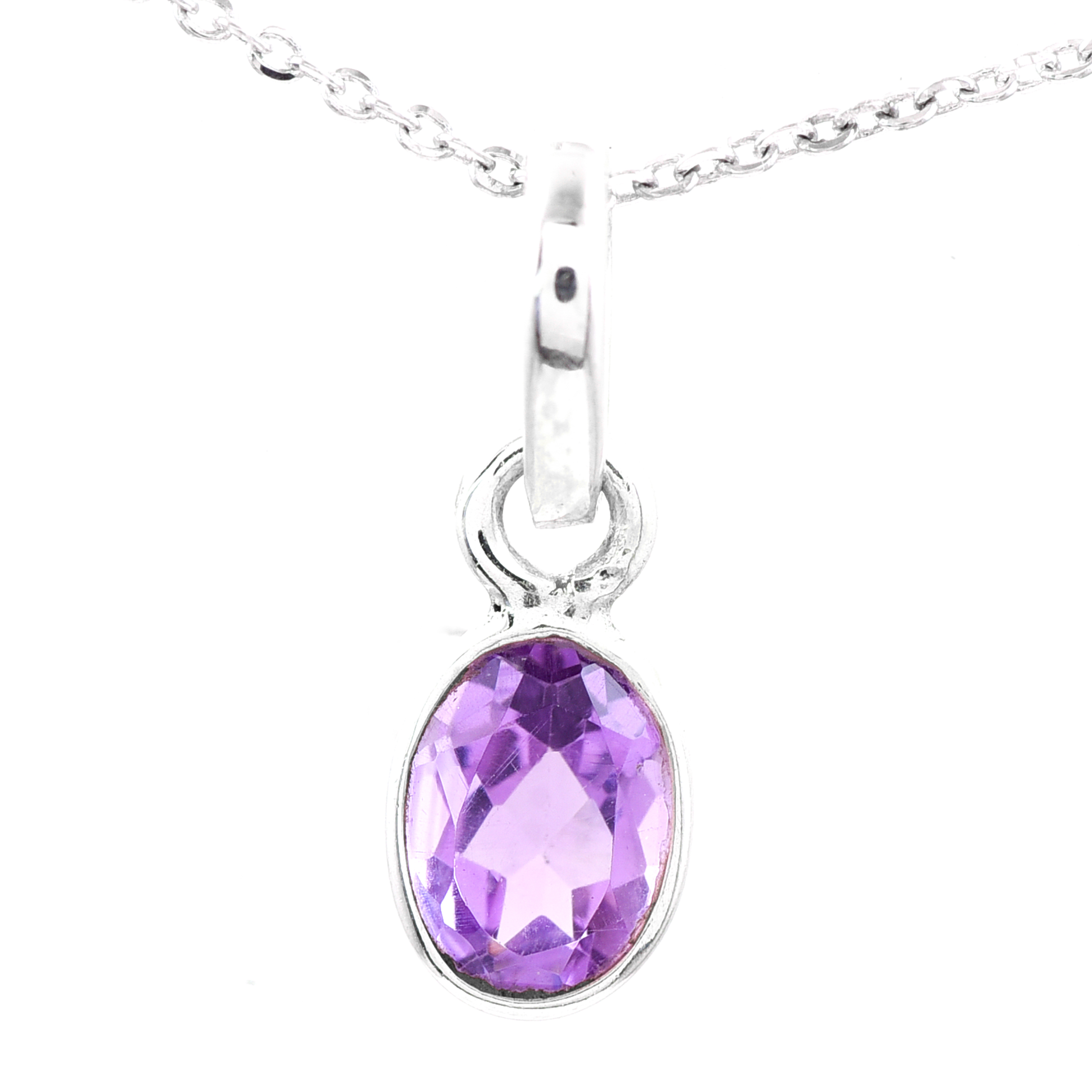No Reserve 925 Sterling Silver 2.06 Ct Oval Amethyst Pendant