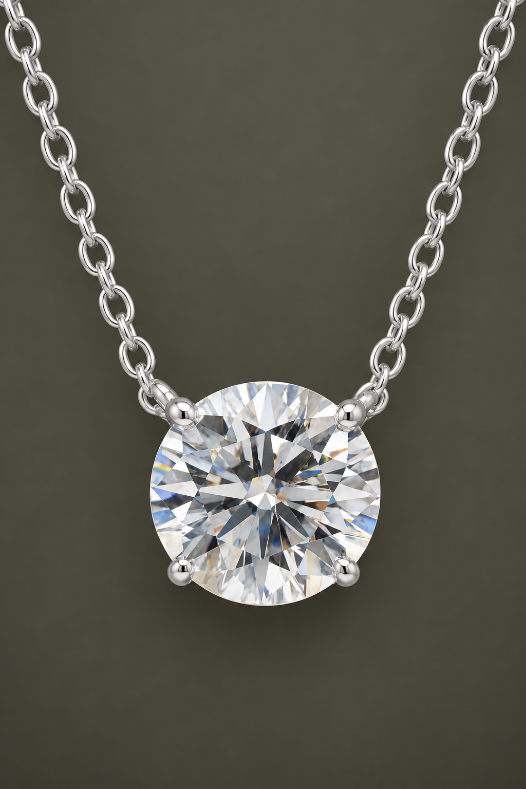 No Reserve 925 Sterling Silver 2.82 Ct Round Cubic Zirconia Pendant