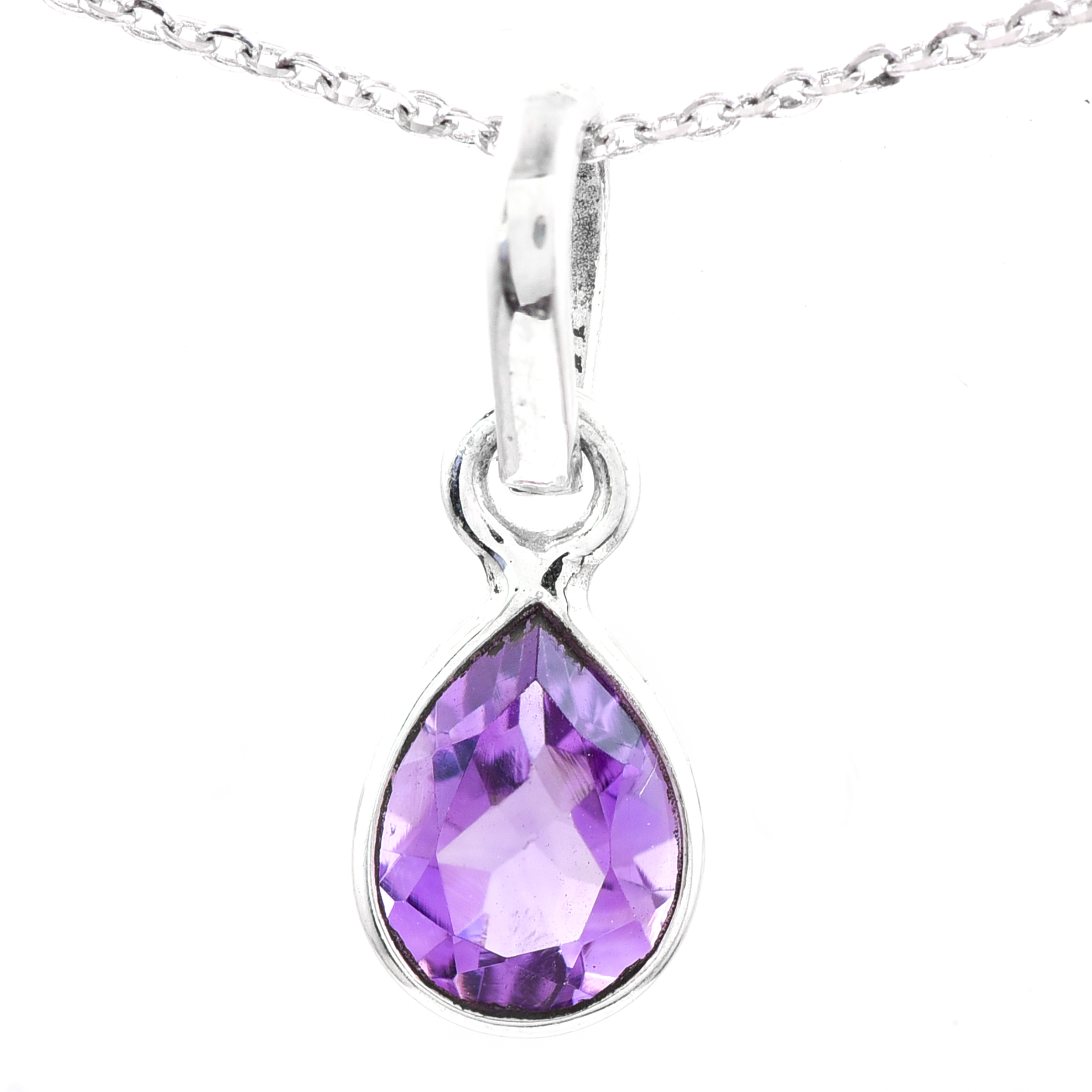 No Reserve 925 Sterling Silver 3.10 Ct Pear Amethyst Pendant