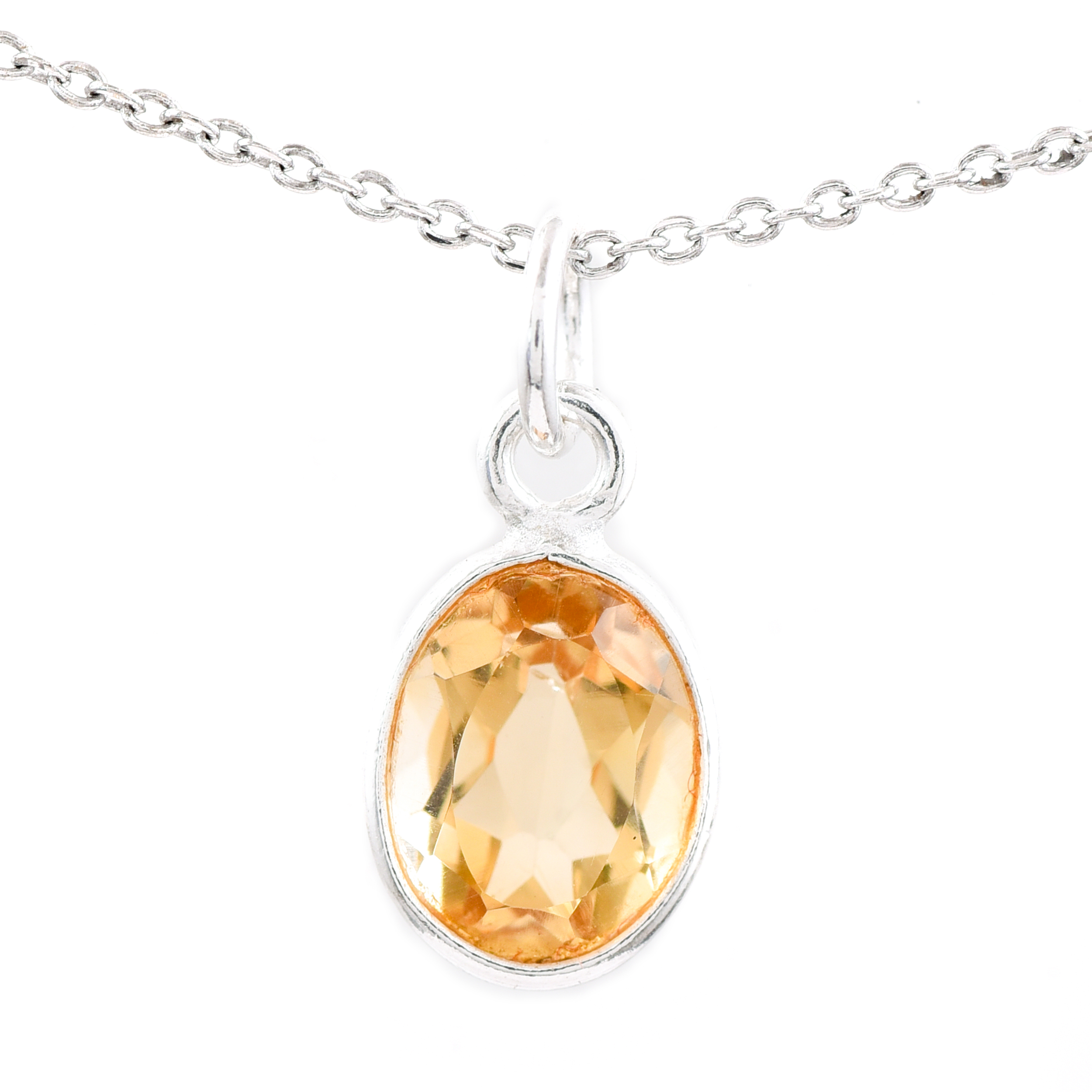 No Reserve 925 Sterling Silver 3.22 Ct Oval Citrine Pendant