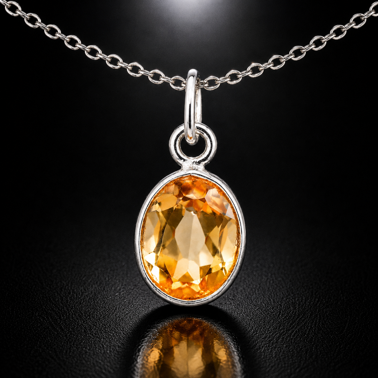 No Reserve 925 Sterling Silver 3.22 Ct Oval Citrine Pendant