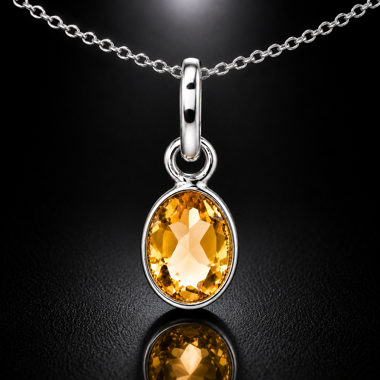 No Reserve 925 Sterling Silver 3.26 Ct Oval Citrine Pendant