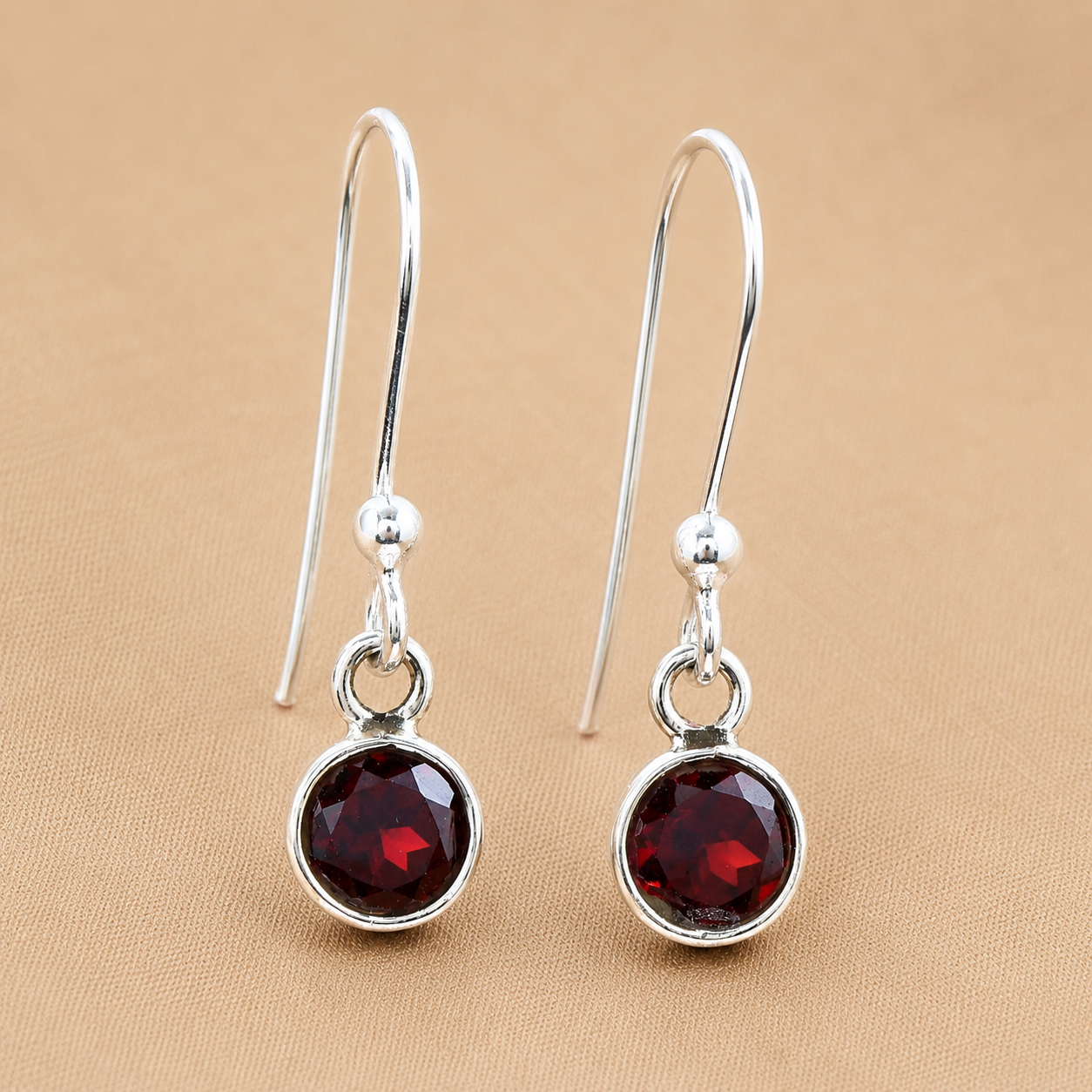 No Reserve 925 Sterling Silver 3.55 Ct Round Garnet Earrings