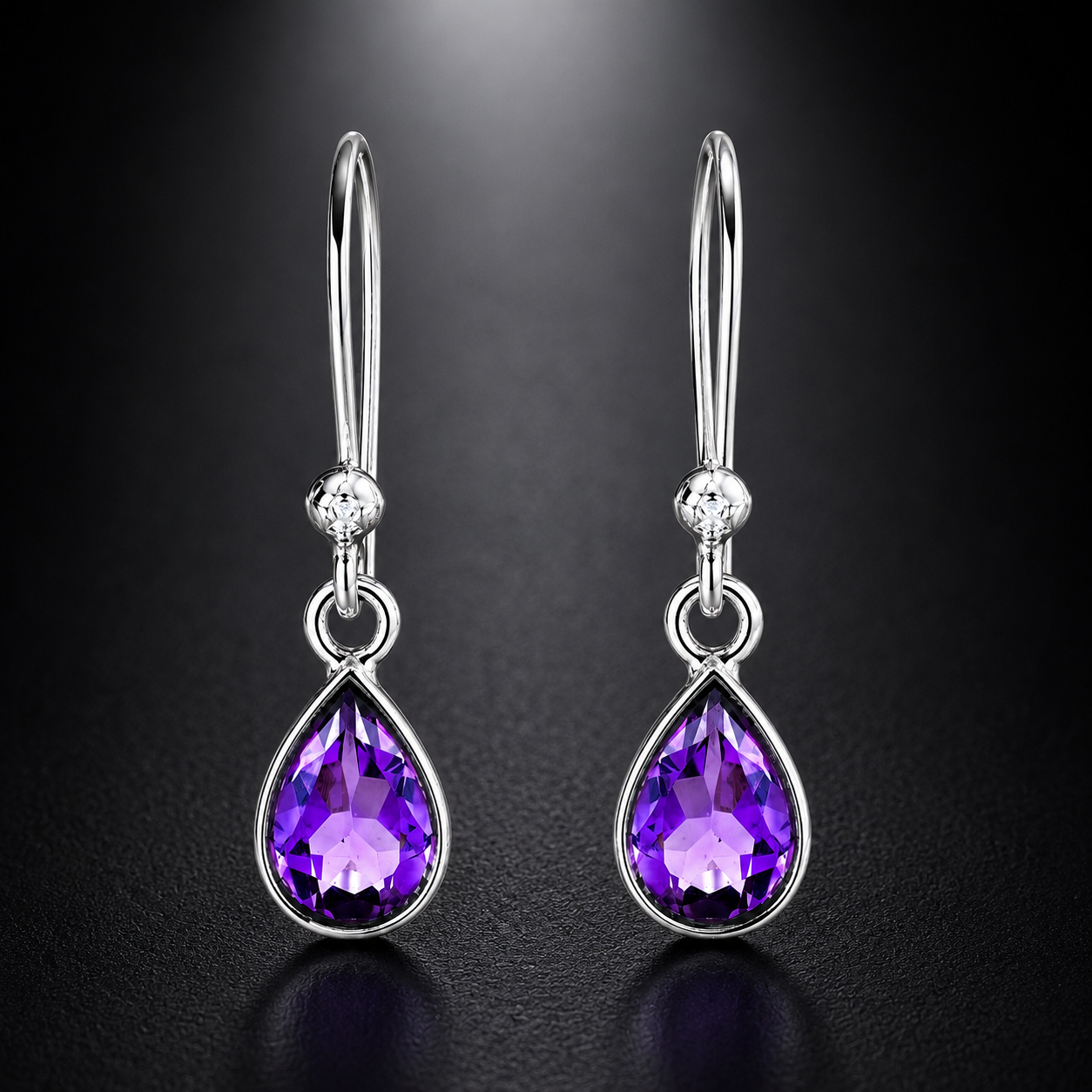 No Reserve 925 Sterling Silver 3.62 Ct Pear Amethyst Earrings
