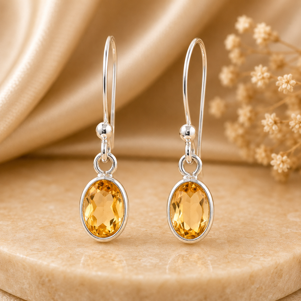 No Reserve 925 Sterling Silver 4.22 Ct Oval Citrine Earrings