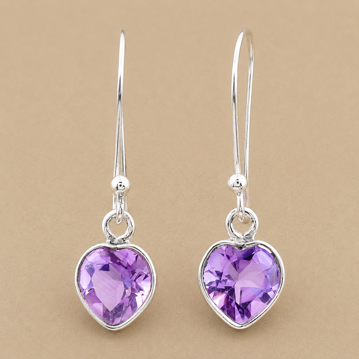 No Reserve 925 Sterling Silver 4.60 Ct Heart Amethyst Earrings