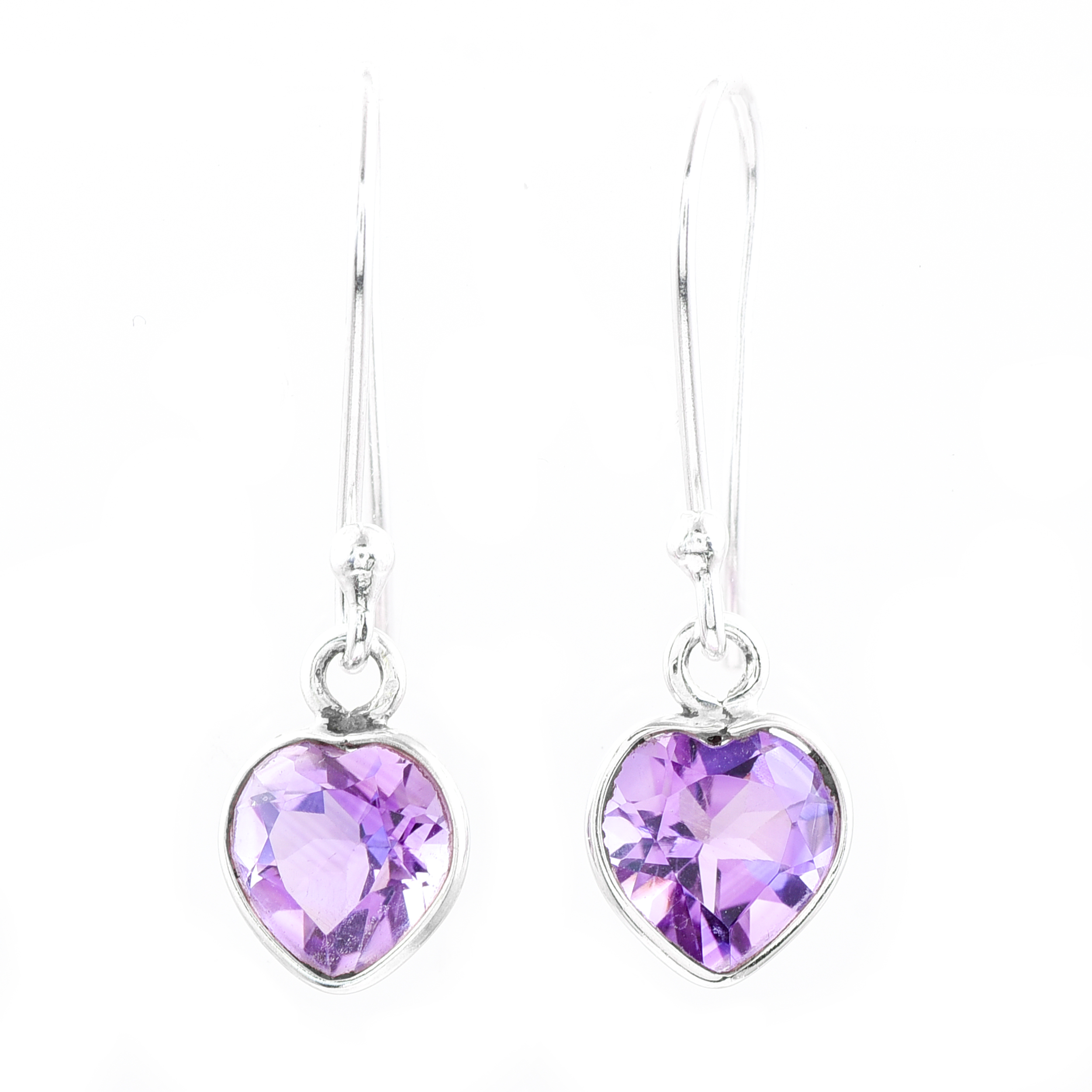 No Reserve 925 Sterling Silver 4.60 Ct Heart Amethyst Earrings