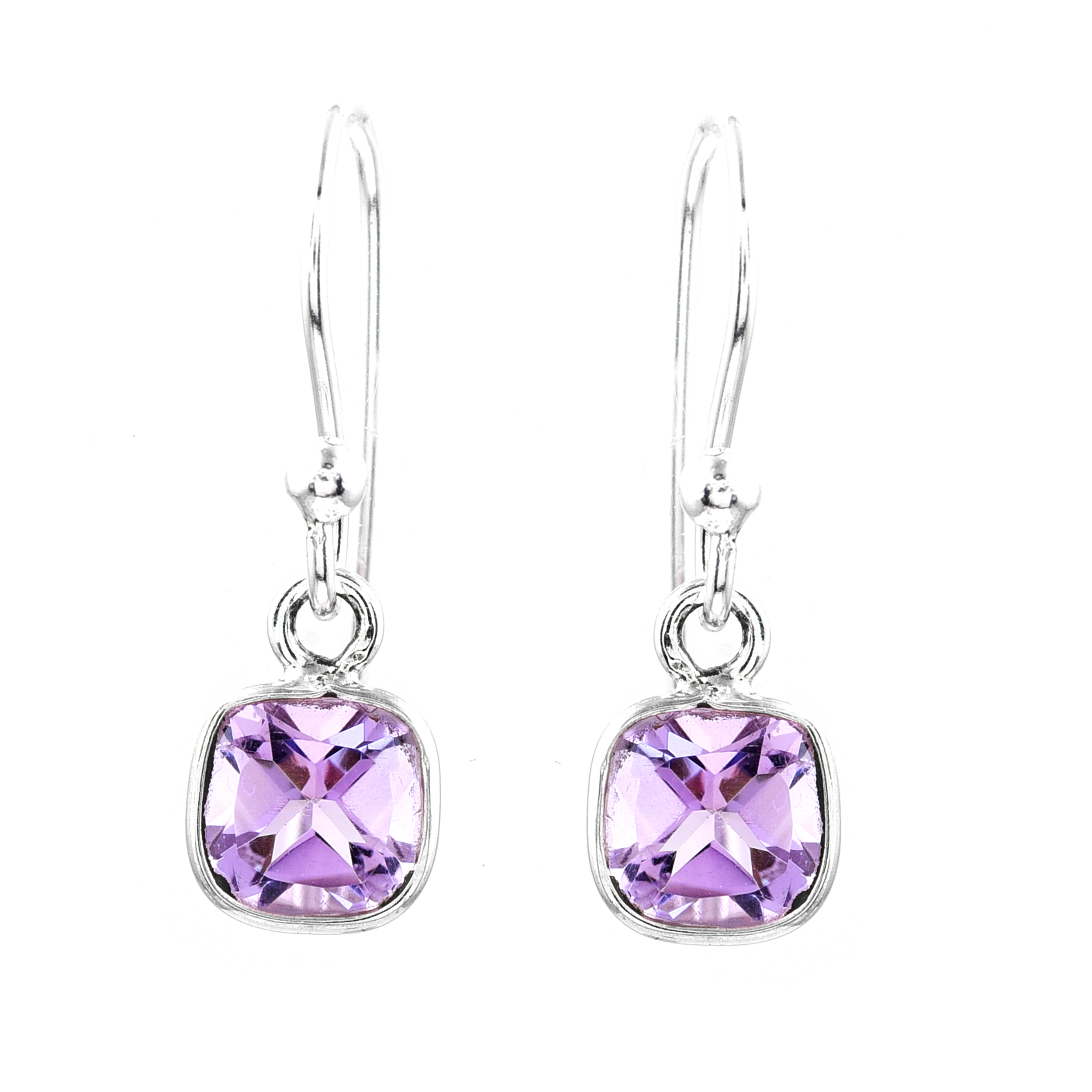 No Reserve 925 Sterling Silver 5.15 Ct Cushion Amethyst Earrings