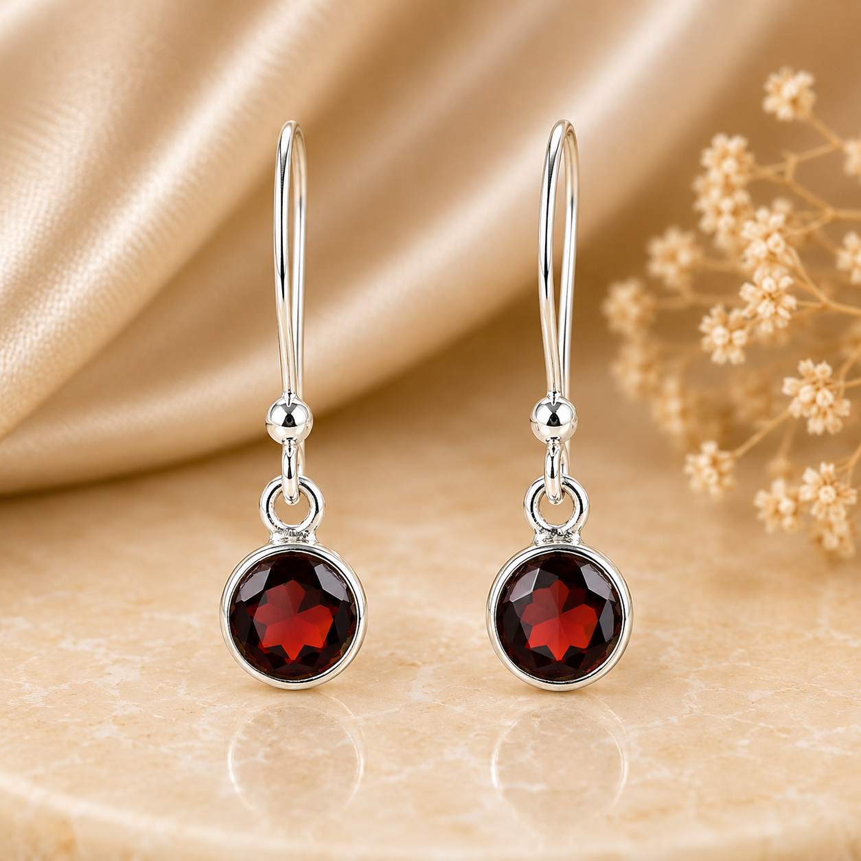 No Reserve 925 Sterling Silver 5.33 Ct Round Garnet Earrings