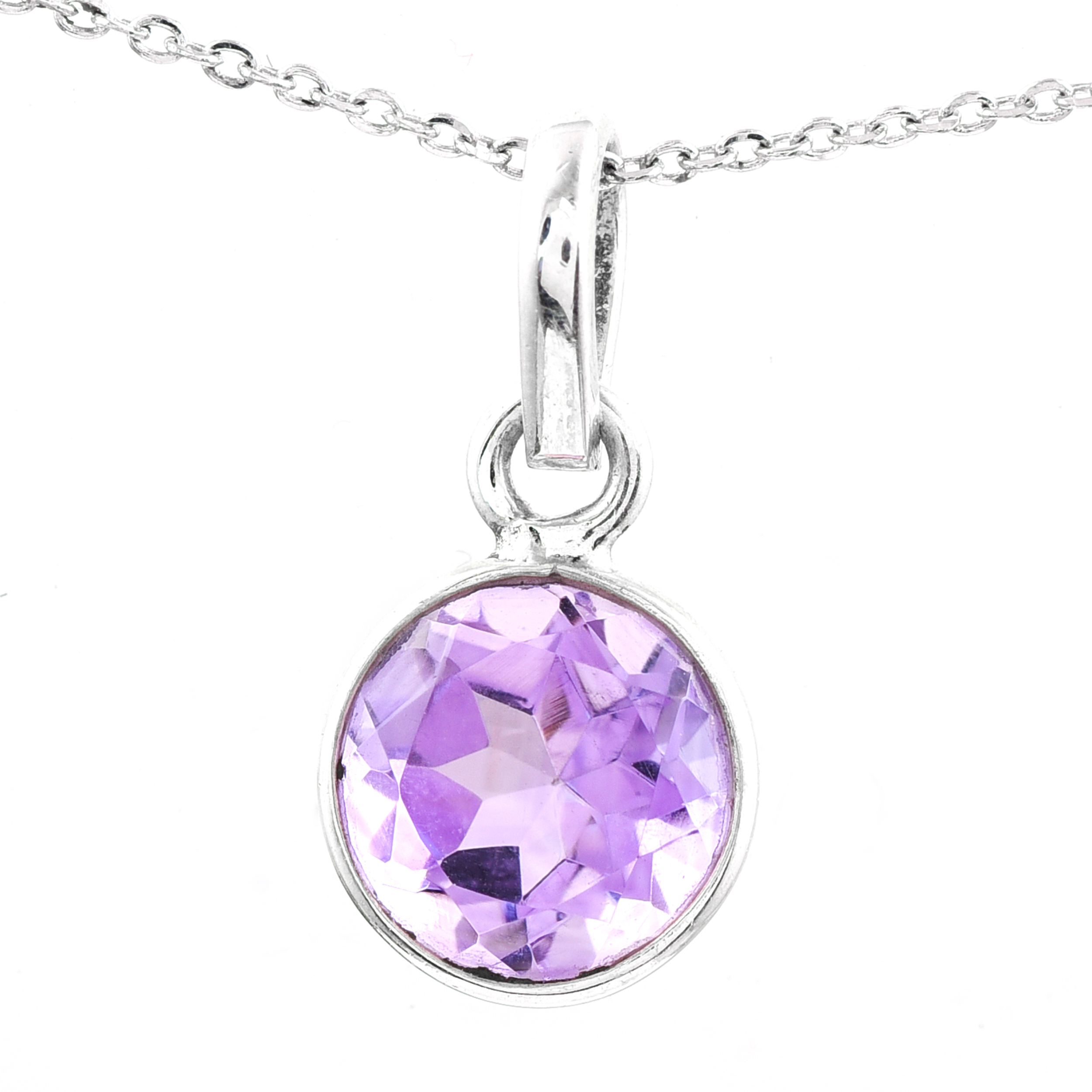 No Reserve 925 Sterling Silver 5.43 Ct Round Amethyst Pendant