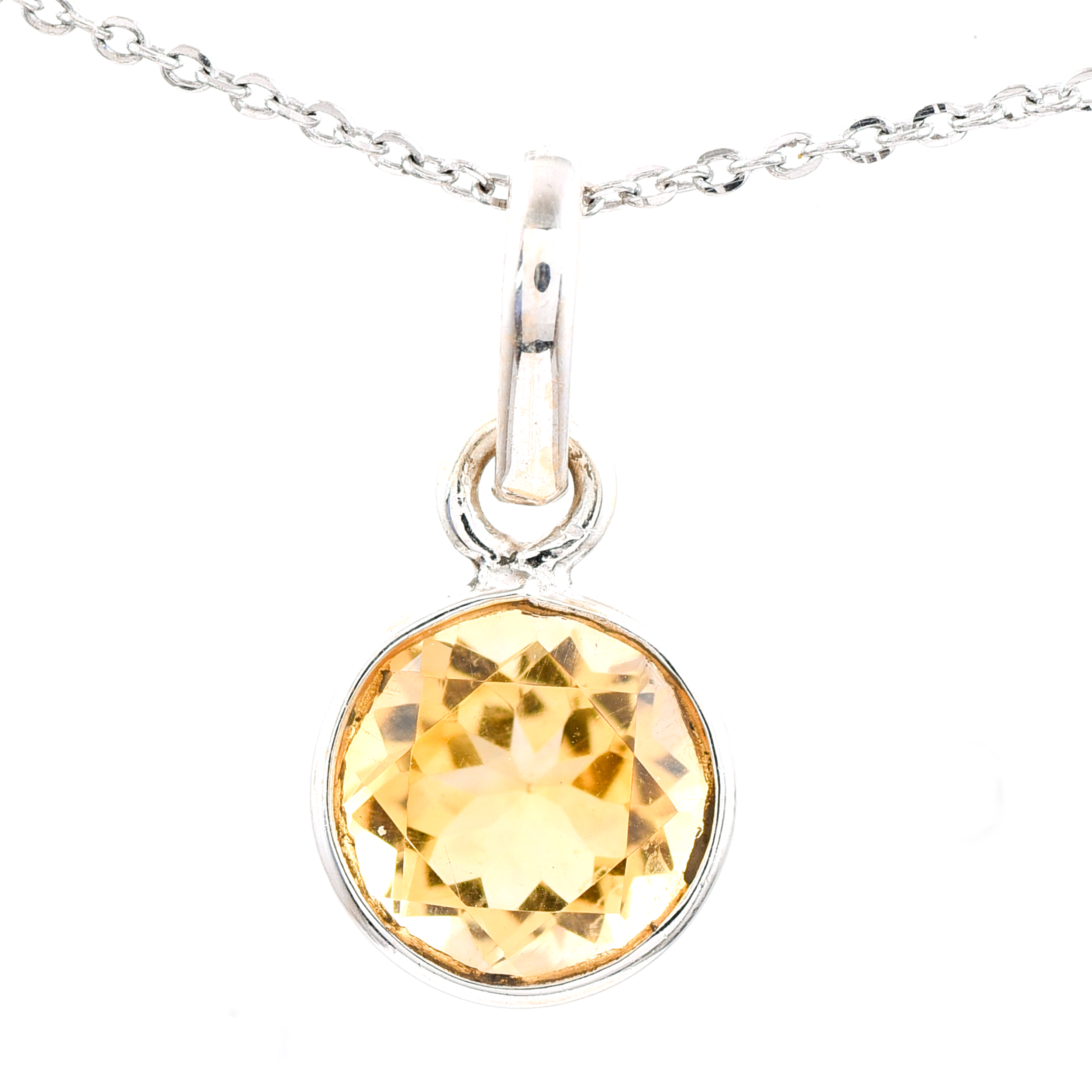 No Reserve 925 Sterling Silver 5.66 Ct Round Citrine Pendant