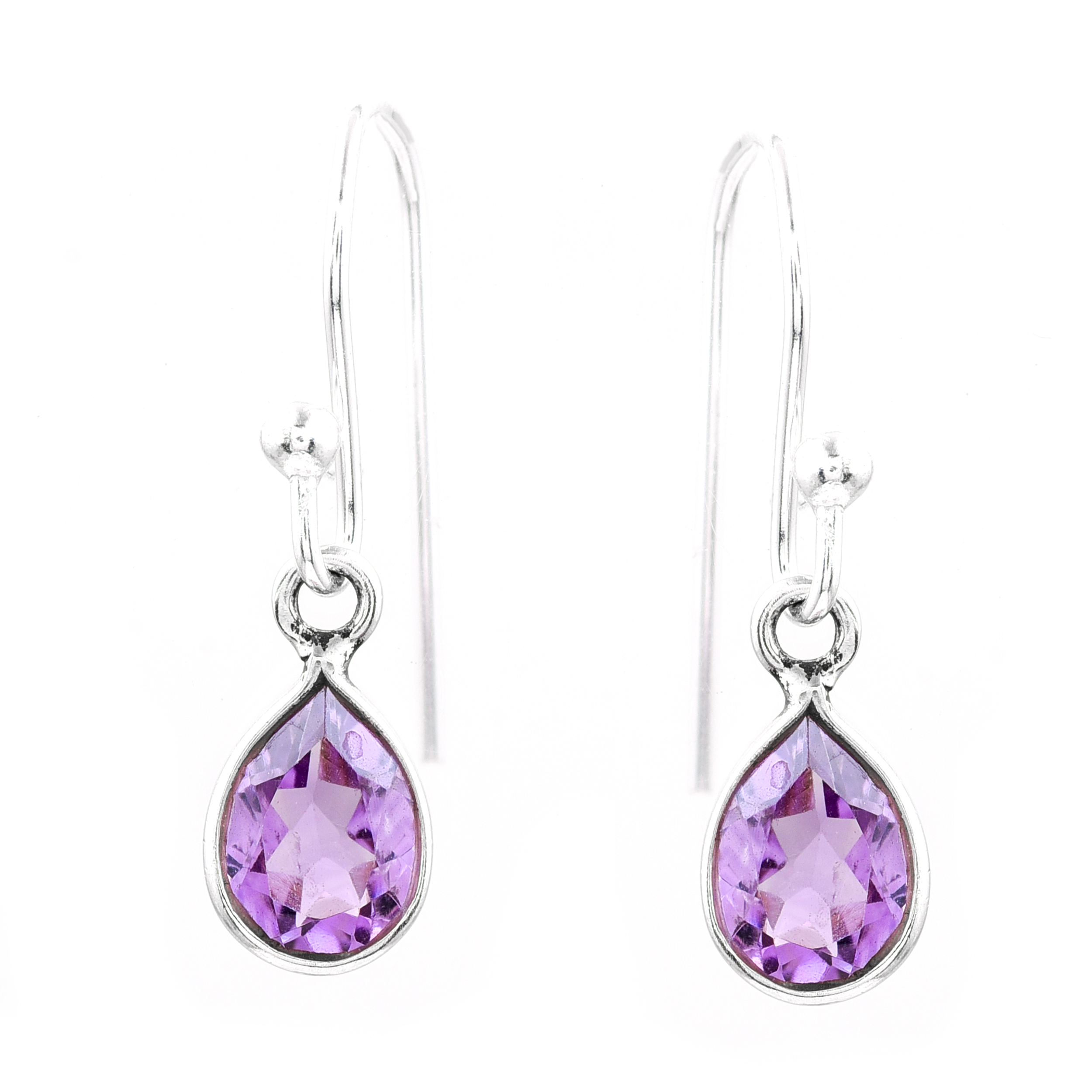 No Reserve 925 Sterling Silver 5.85 Ct Pear Amethyst Earrings