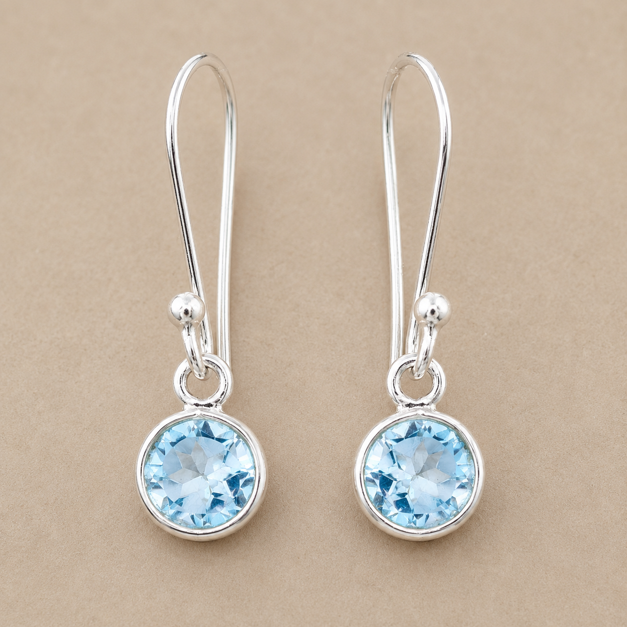 No Reserve 925 Sterling Silver 6.02 Ct Round Blue Topaz Earrings