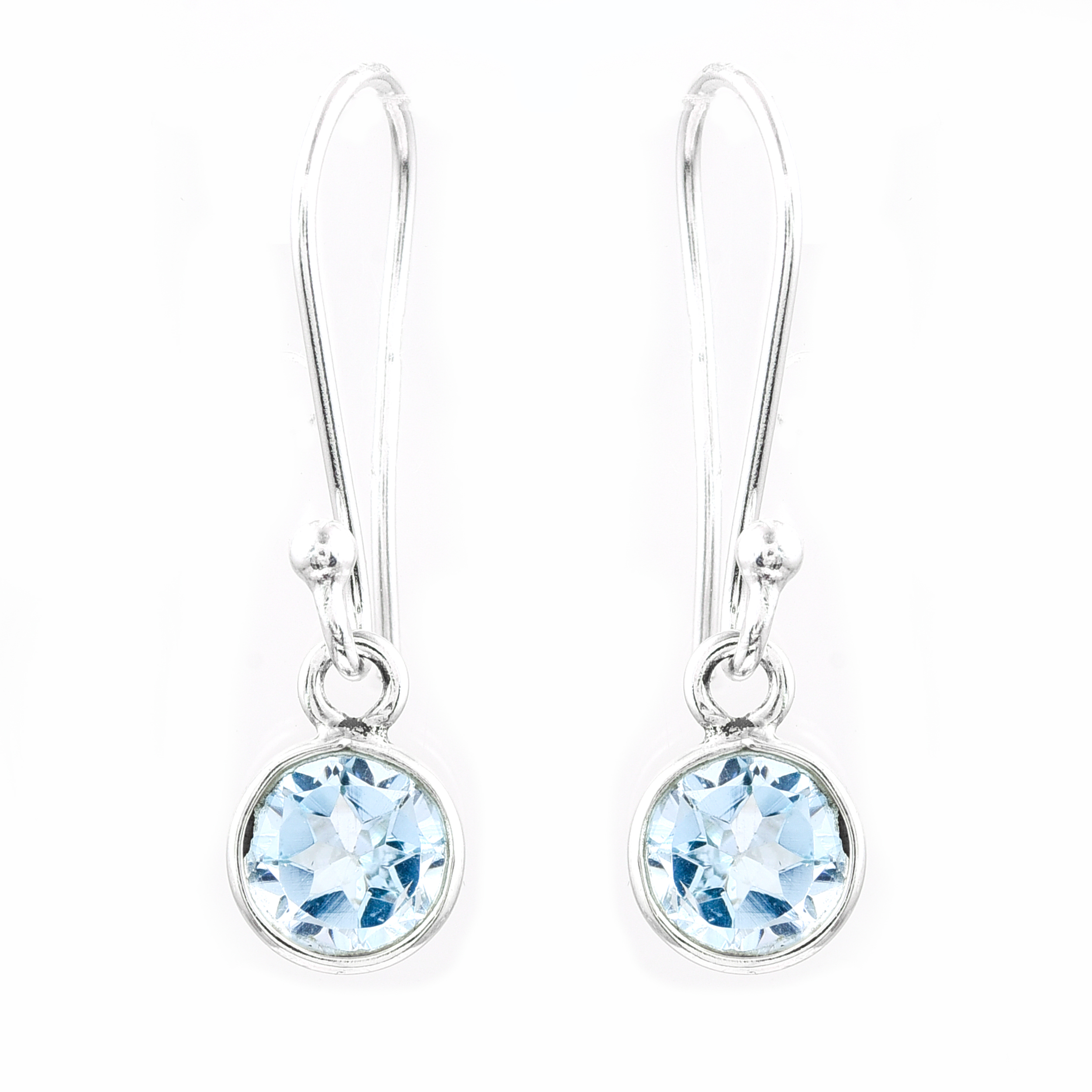 No Reserve 925 Sterling Silver 6.02 Ct Round Blue Topaz Earrings