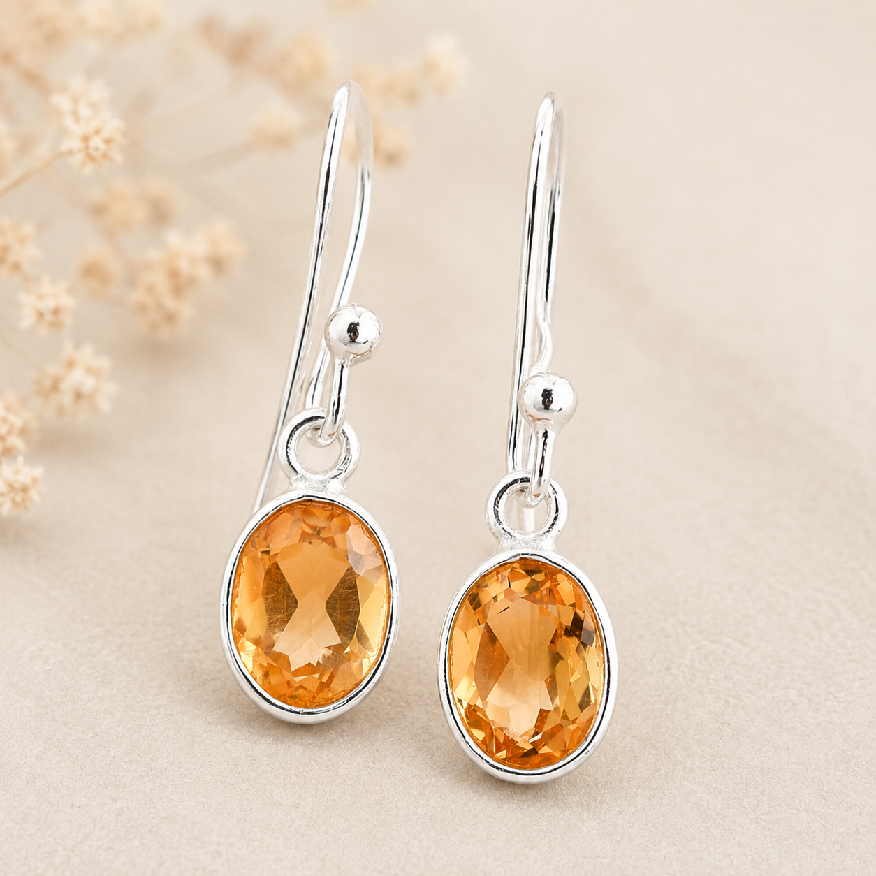No Reserve 925 Sterling Silver 6.60 Ct Oval Citrine Earrings