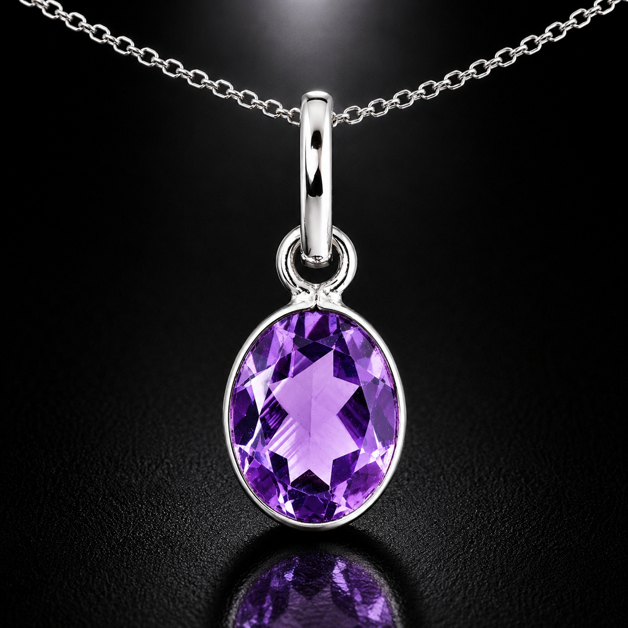 No Reserve 925 Sterling Silver 6.77 Ct Oval Amethyst Pendant