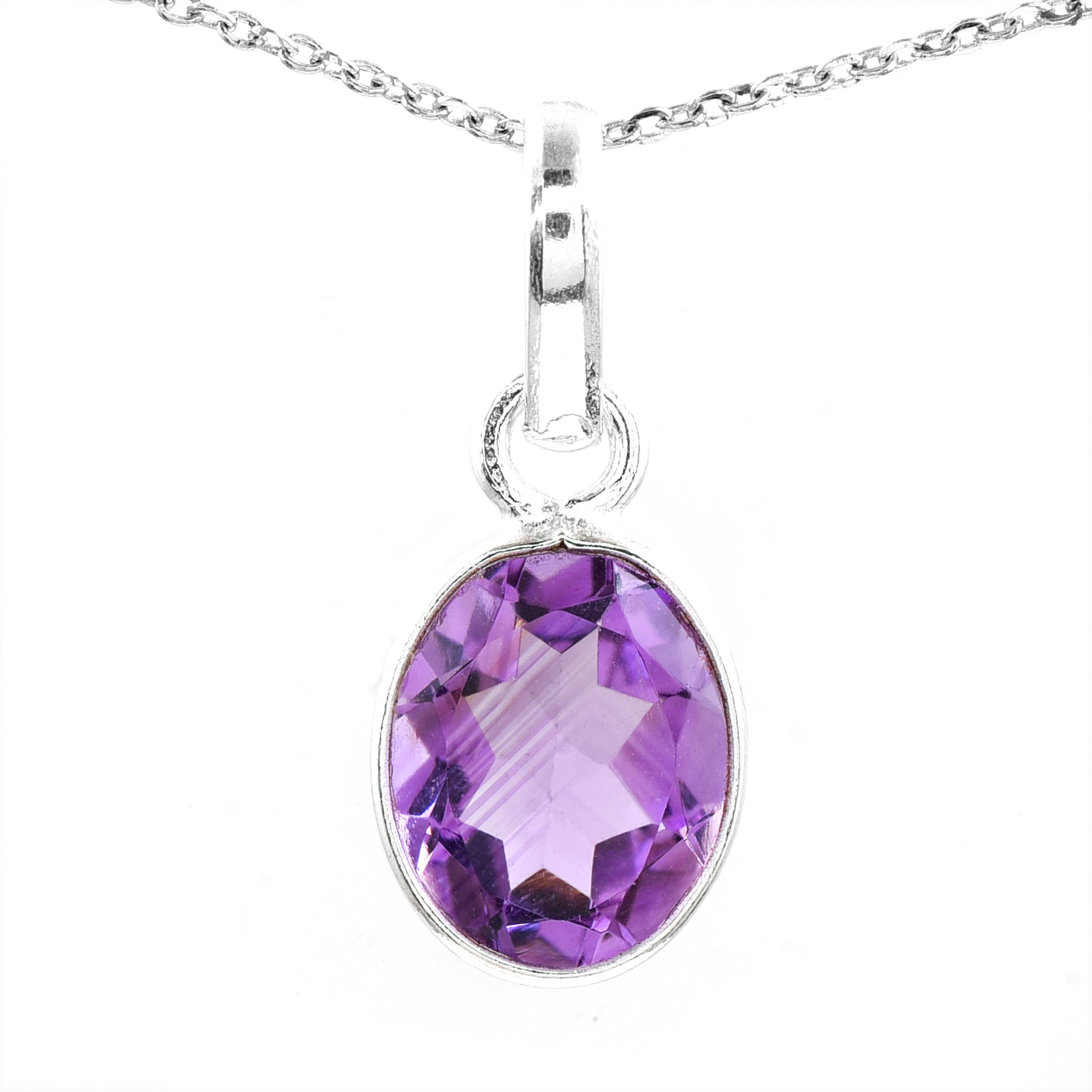 No Reserve 925 Sterling Silver 6.77 Ct Oval Amethyst Pendant