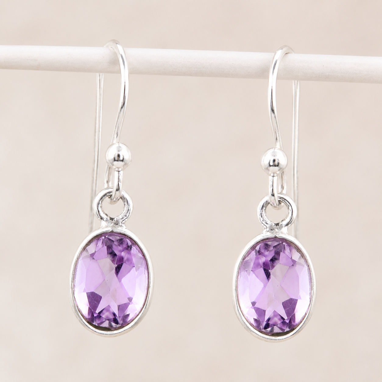 No Reserve 925 Sterling Silver 6.92 Ct Oval Amethyst Earrings