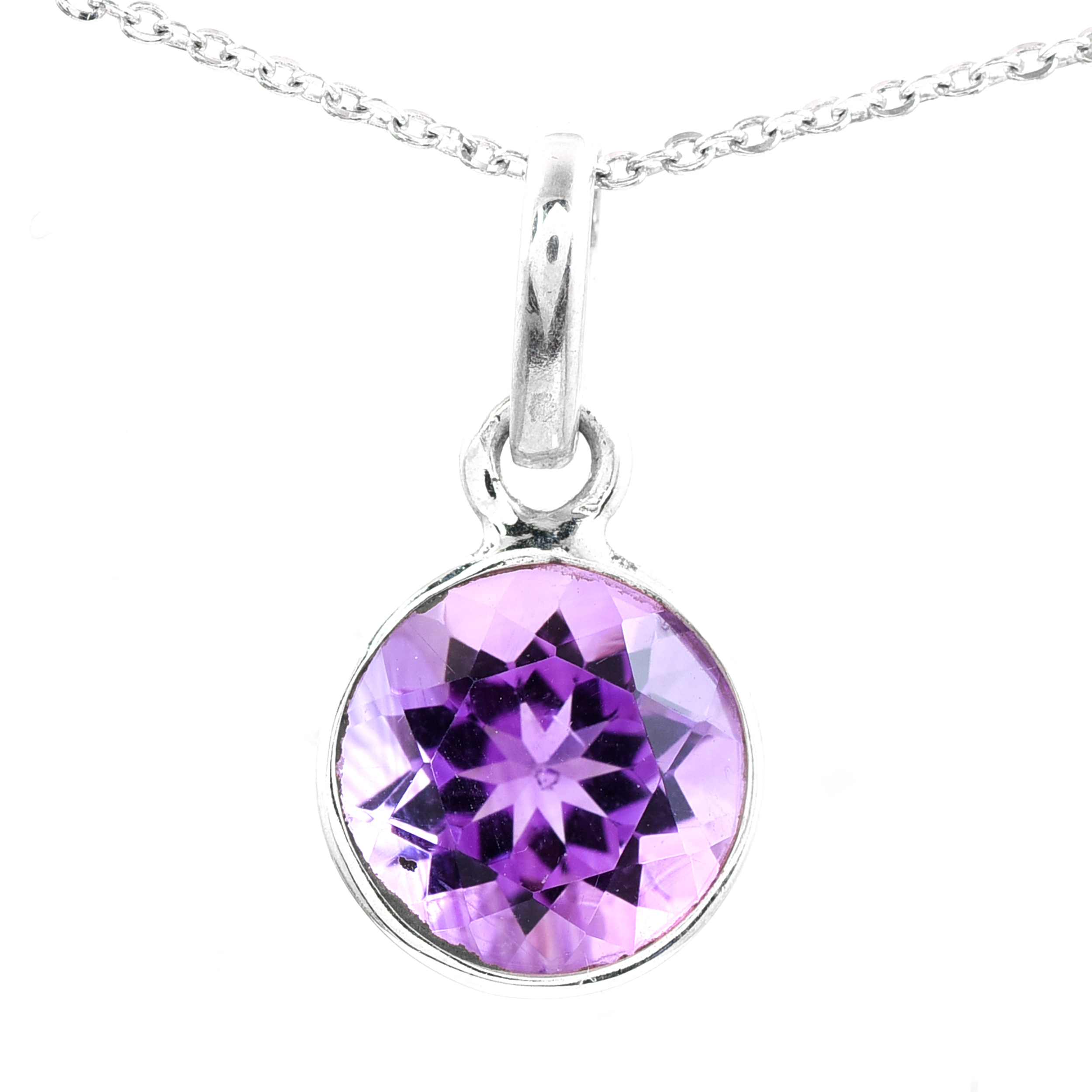 No Reserve 925 Sterling Silver 7.20 Ct Round Amethyst Pendant