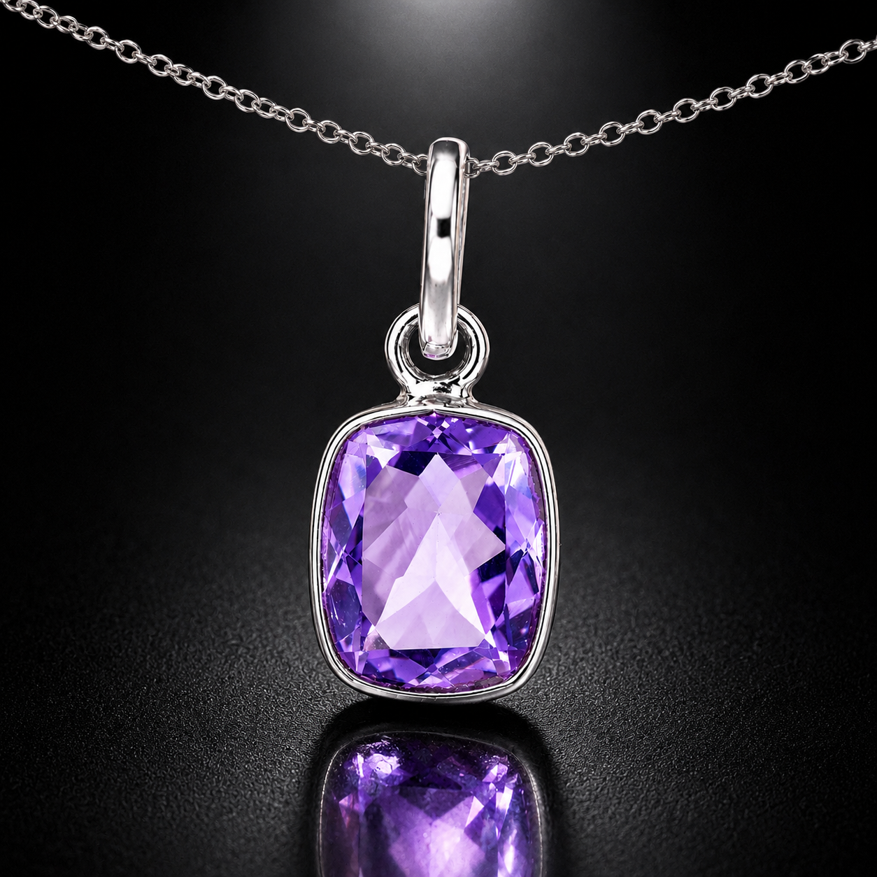 No Reserve 925 Sterling Silver 7.93 Ct Cushion Amethyst Pendant