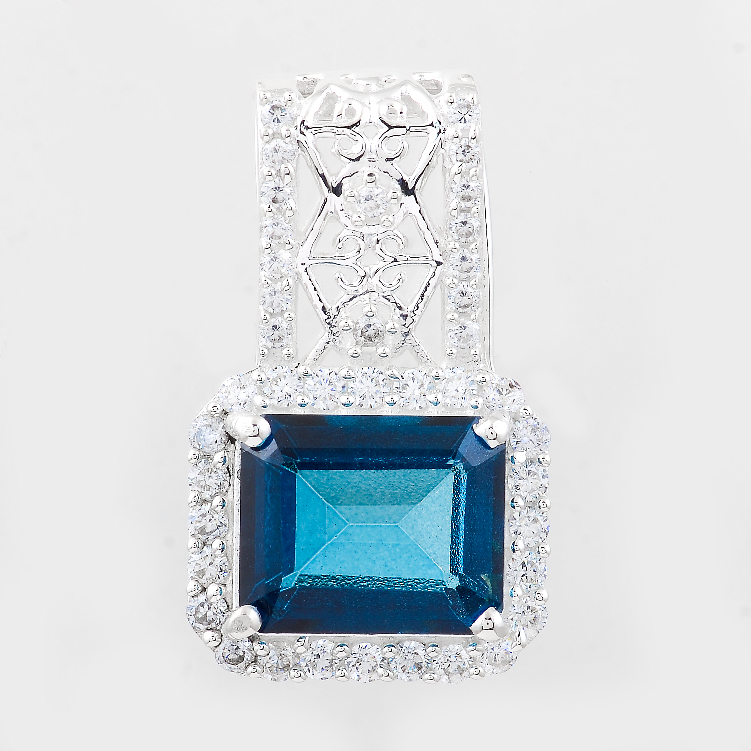 NO RESERVE 9.29 Ct Octagon Lbt Color Topaz, Cubic Zirconia 925 Sterling Silver Pendant