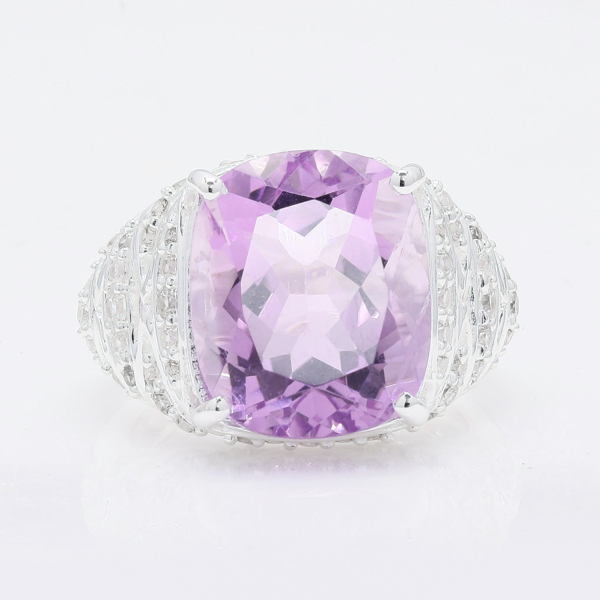 NO RESERVE 9.33 Ct Cushion Amethyst, Cubic Zirconia 925 Sterling Silver Ring