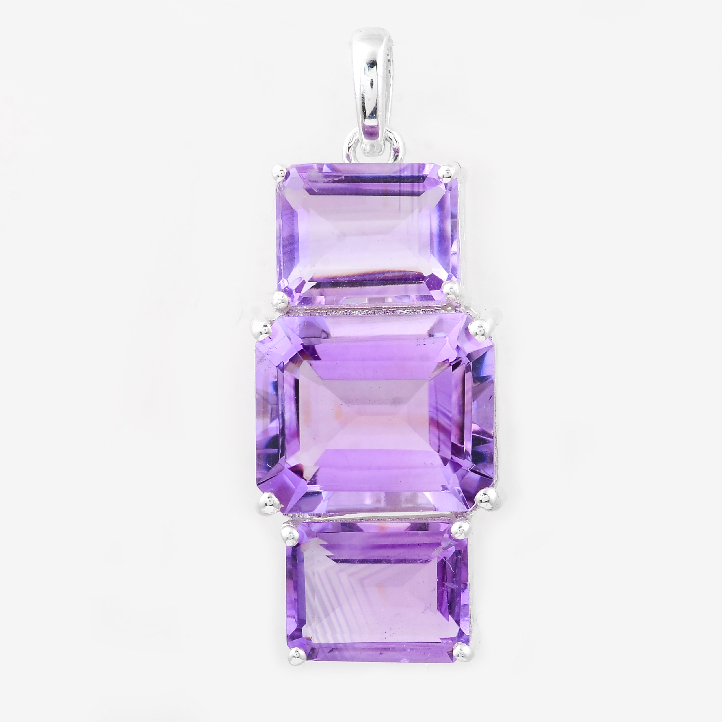 NO RESERVE 9.68 Ct Octagon Amethyst, 925 Sterling Silver Pendant