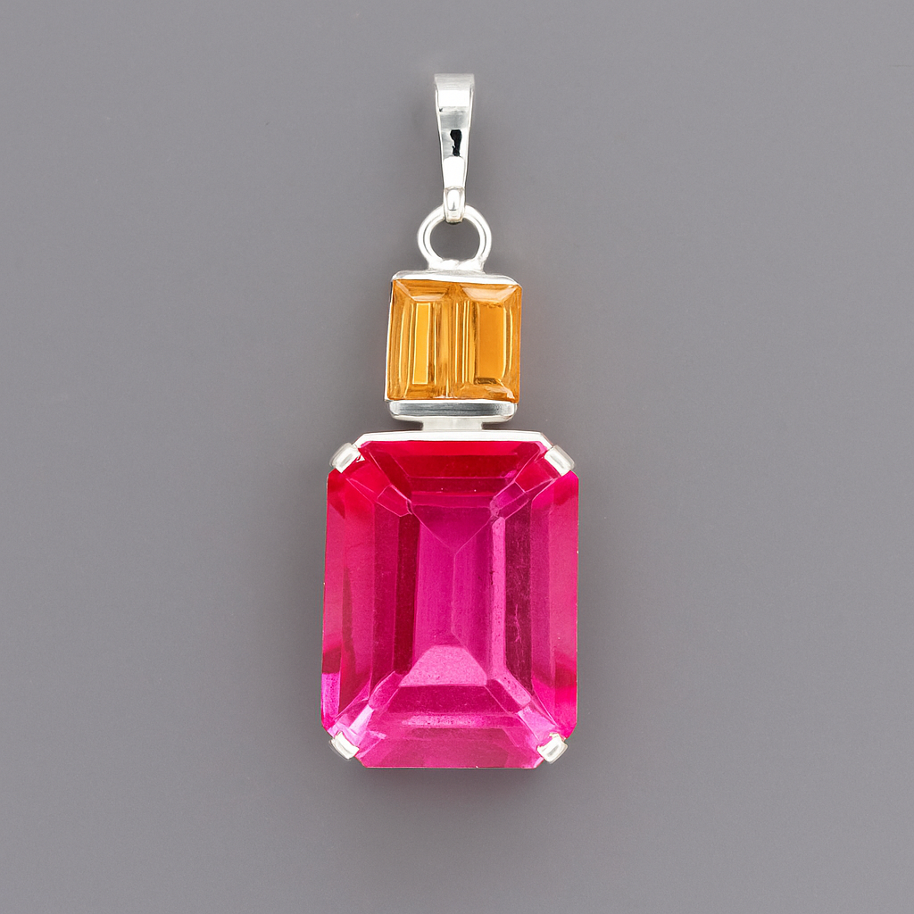 NO RESERVE 9.80 Ct Octagon Pink Topaz, Citrine 925 Sterling Silver Pendant