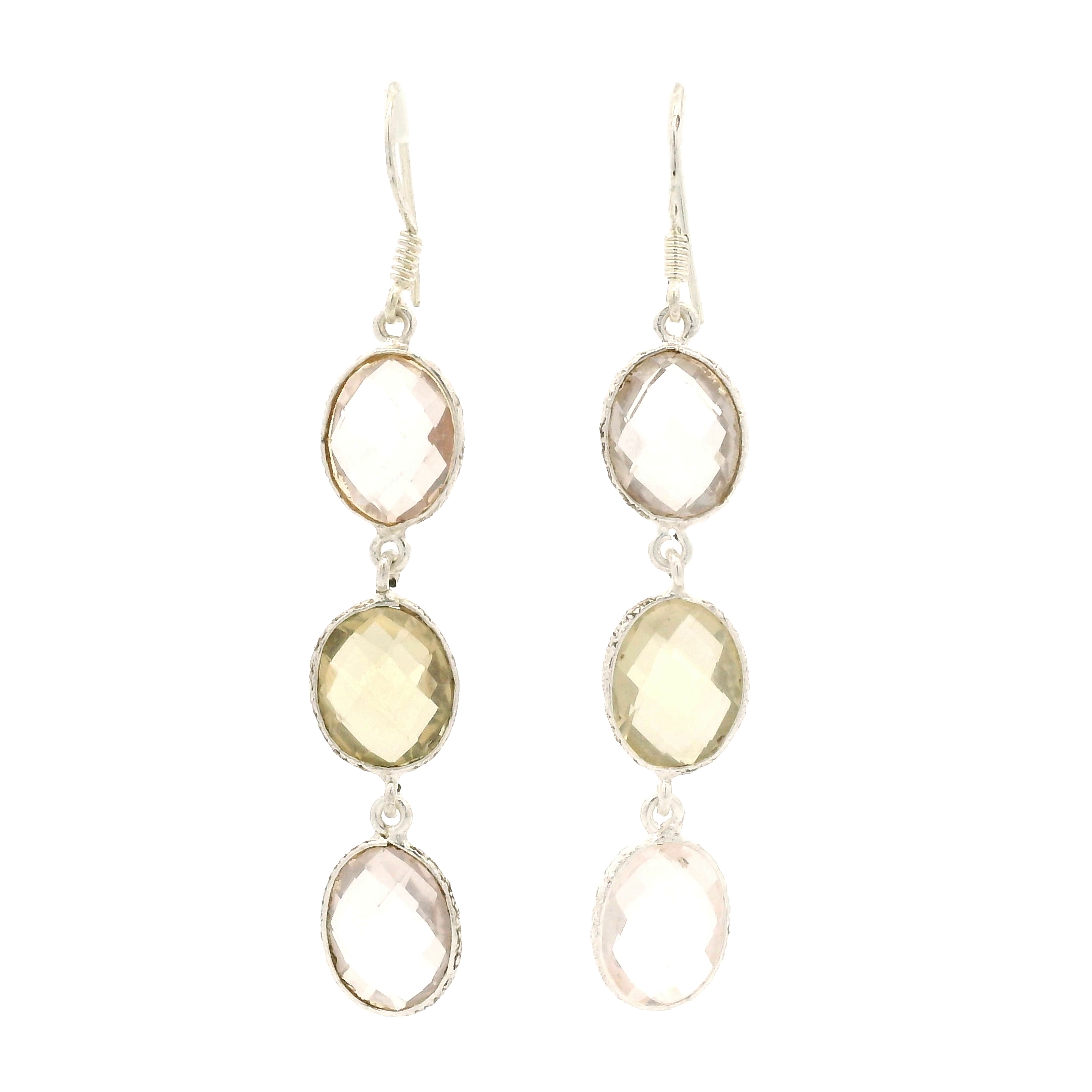 NO RESERVE 9.85 Ct Rose Quartz, Lemon Quartz 925 Sterling Silver Earrings