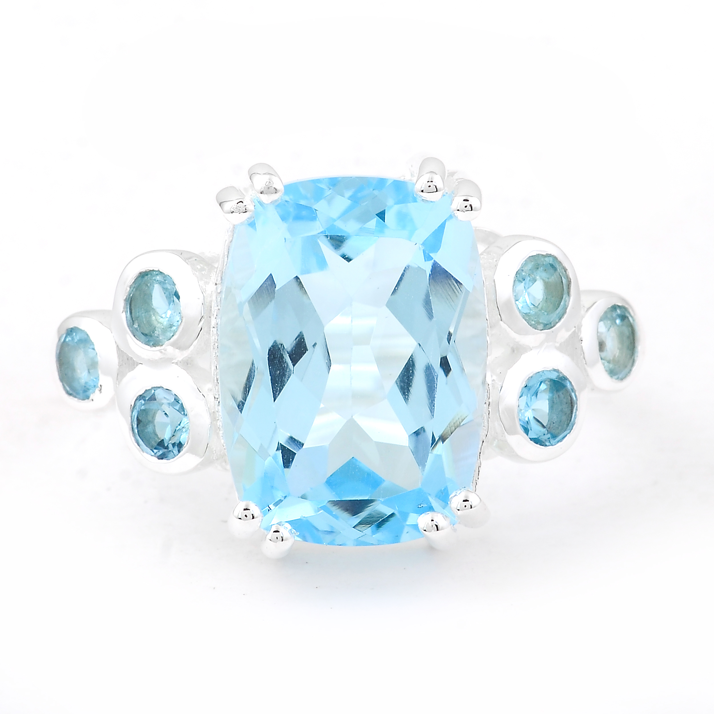NO RESERVE 9.93 Ct Cushion Blue Topaz, Swiss Blue Topaz, 925 Sterling Silver Ring