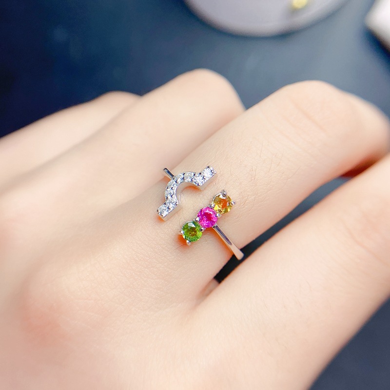 NO RESERVE Multi Colored Tourmaline 925 Sterling Silver Ring