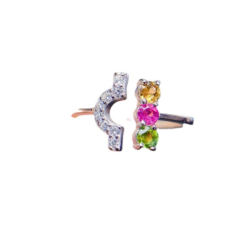 NO RESERVE Multi Colored Tourmaline 925 Sterling Silver Ring