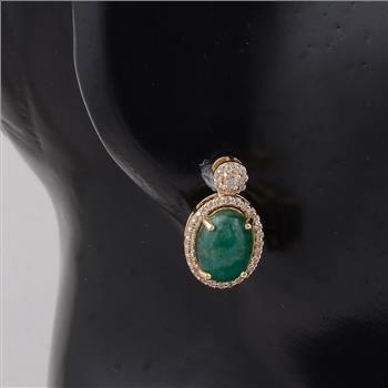 3.63 Ct Oval Emerald 9K Gold Earrings