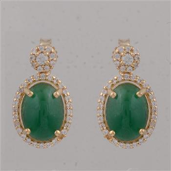 3.63 Ct Oval Emerald 9K Gold Earrings