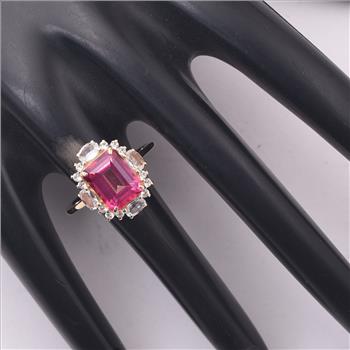 3.98 Ct Octagon Pink Topaz 9K Gold Ring