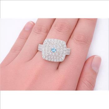 925 Sterling Silver 0.53 Ct Round Swiss Blue Topaz Cubic Zirconia Ring 7 US Ring Size