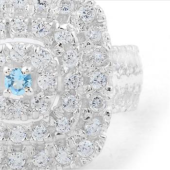 925 Sterling Silver 0.53 Ct Round Swiss Blue Topaz Cubic Zirconia Ring 7 US Ring Size