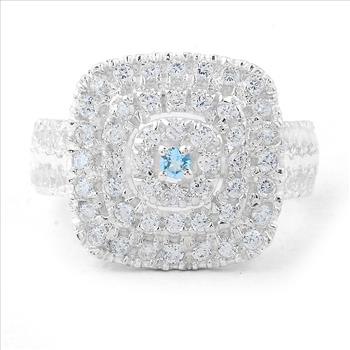 925 Sterling Silver 0.53 Ct Round Swiss Blue Topaz Cubic Zirconia Ring 7 US Ring Size