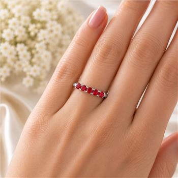 925 Sterling Silver 0.66 Ct Round Created Ruby Ring 9 US Ring Size