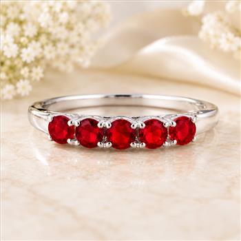 925 Sterling Silver 0.66 Ct Round Created Ruby Ring 9 US Ring Size