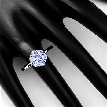 925 Sterling Silver 0.75 Ct Round Tanzanite Ring 7 US Ring Size