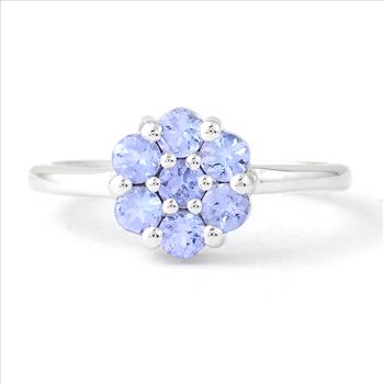 925 Sterling Silver 0.75 Ct Round Tanzanite Ring 7 US Ring Size
