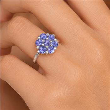 925 Sterling Silver 0.75 Ct Round Tanzanite Ring 7 US Ring Size
