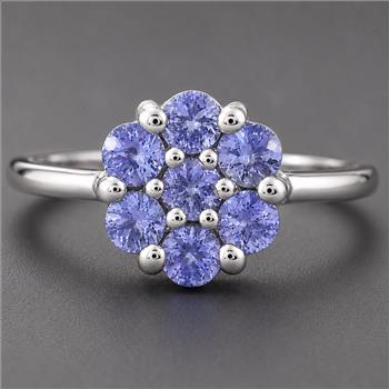 925 Sterling Silver 0.75 Ct Round Tanzanite Ring 7 US Ring Size